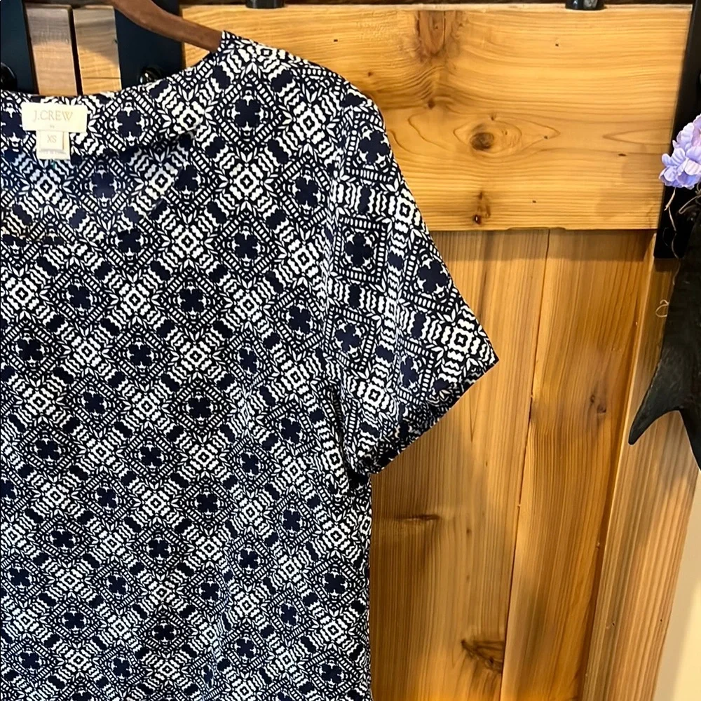 J. Crew Navy and White Geometric Blouse